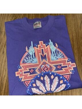 Vintage Albuquerque Southwestern Cactus Feather Purple  Single Stitch T-Shirt XL